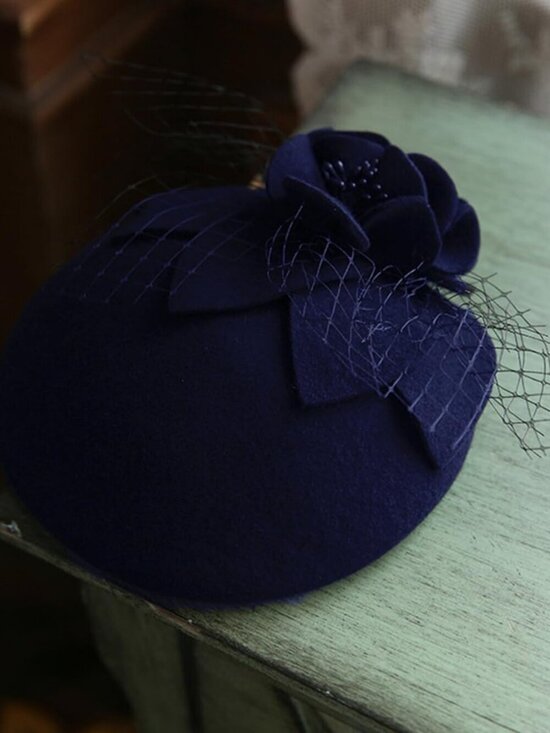 Women\'s Vintage 100% Wool Felt Cloche Bucket Bowler Hat Winter Vintage Bow Navy